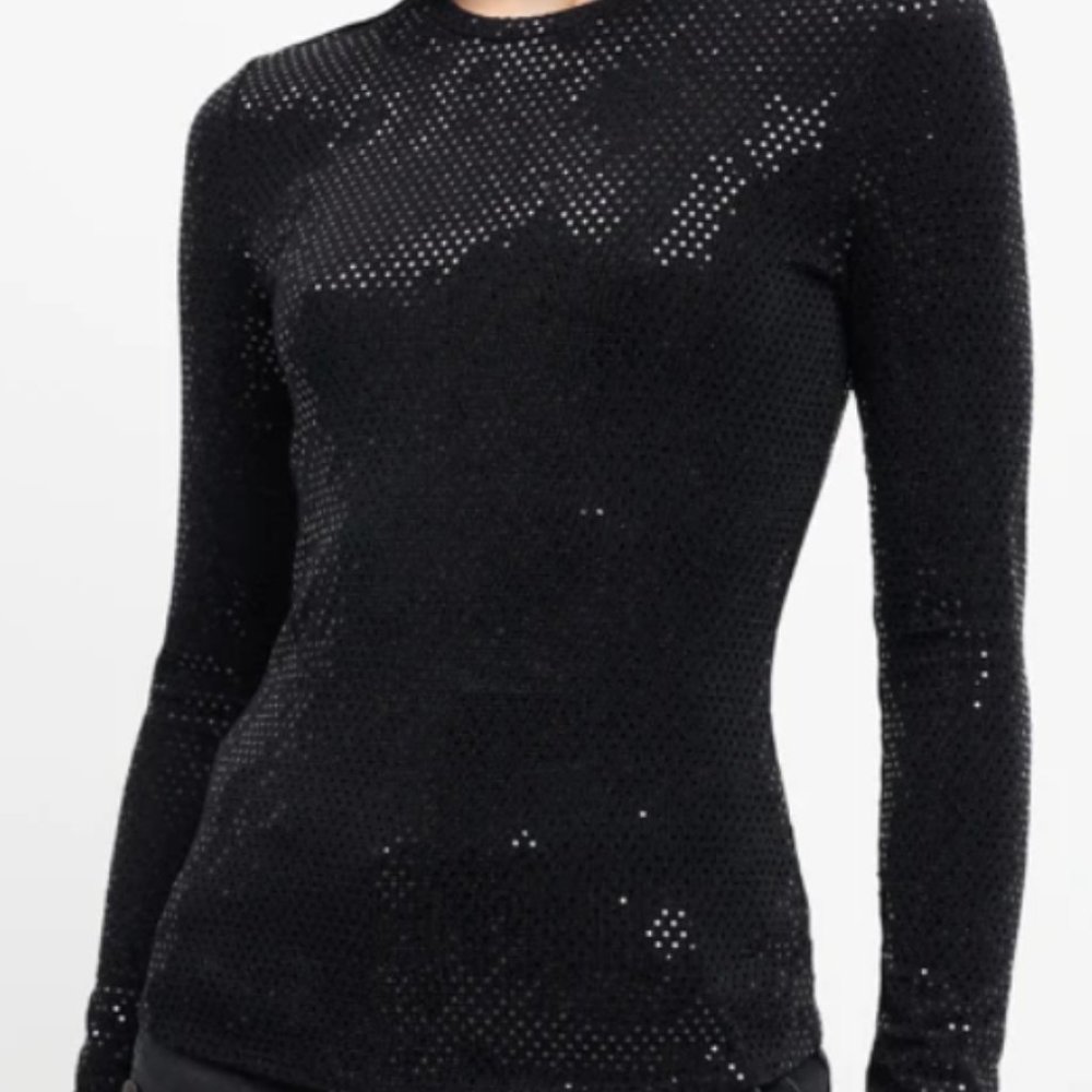 NWT 7 For All Mankind Black Long Sleve Sparkle Mesh T Shirt  XL